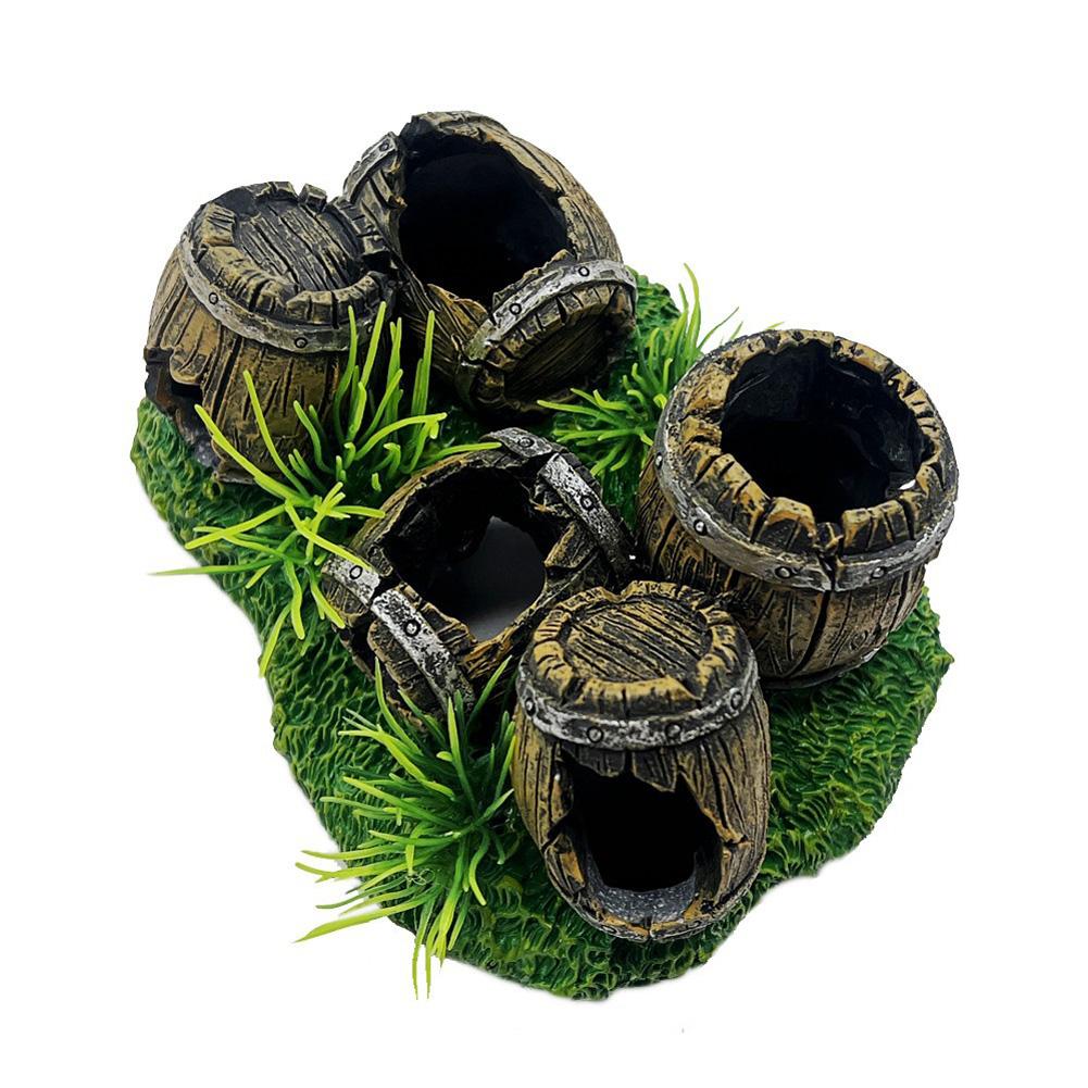 Fish Tank Ornaments, Aquarium Resin Wine Barrel Decorations, Fish Tanks Hideout Cave House Landscaping For Fish Shrimp Breeding Resting Playing