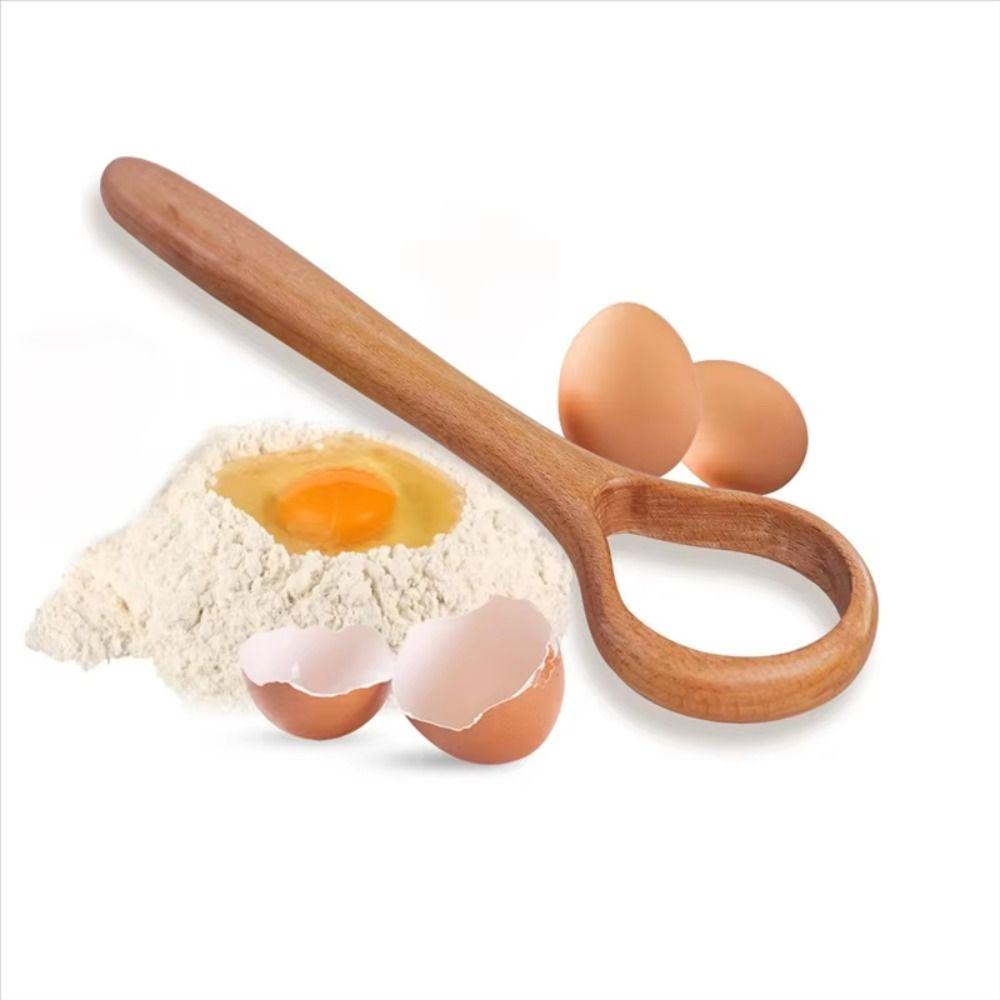 Comfortable Grip Wooden Dough Whisk Long Handle Manual Stirring Rod Egg Whisking