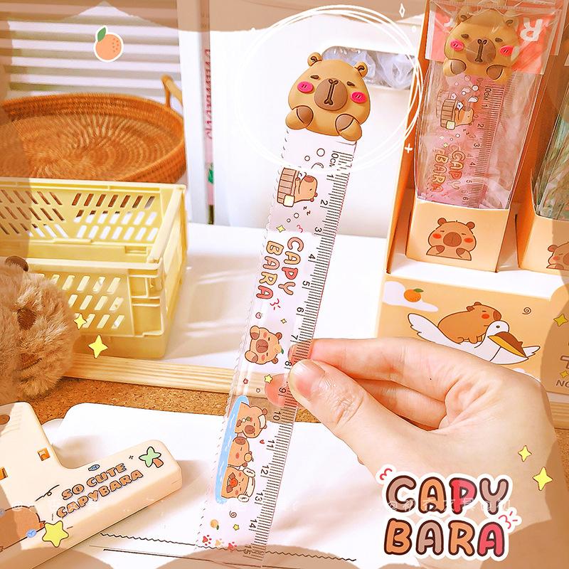 1 Piece Cute Capybara Straight Ruler Kawaii Stationery Funny Drawing Office School Measuring Drawing