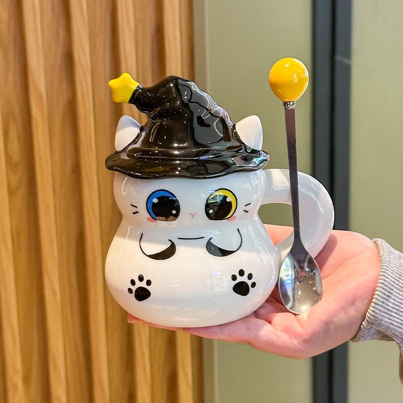 Creative Funny Birthday Gift Halloween Magic Hat Cat Ceramic Mug for Boys and Girls Practical Gifts