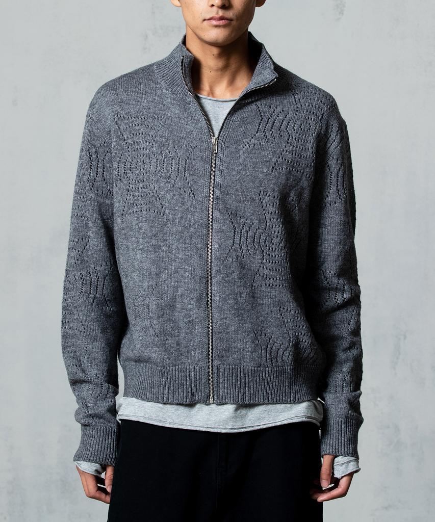 AREUBAN Cross Applique Knit Zip-Up_Light Gray