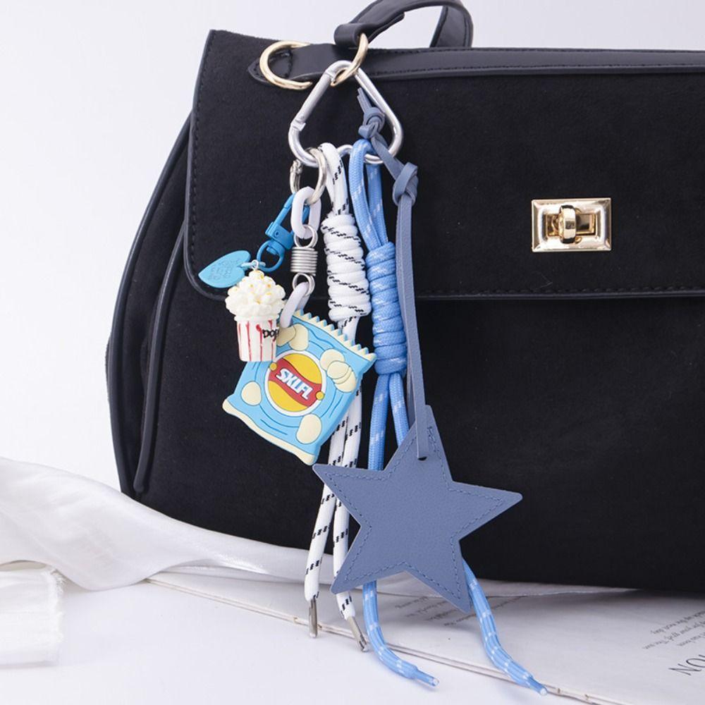 Popcorn Potato Chips Braided Rope Bag Pendant PU Leather Star Keyring Birthday Parties