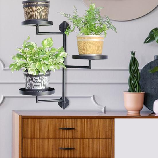Вращающаяся настенная подставка для растений, витрина для растений, держатель для горшечных растений, 3-х уровневая плавающая полка для домашних растений