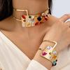 Trendy Large Opening Width Torques Bangles for Women Gold Color Crystal DIY Handmade Geometric Necklace Bracelet Zircon Set