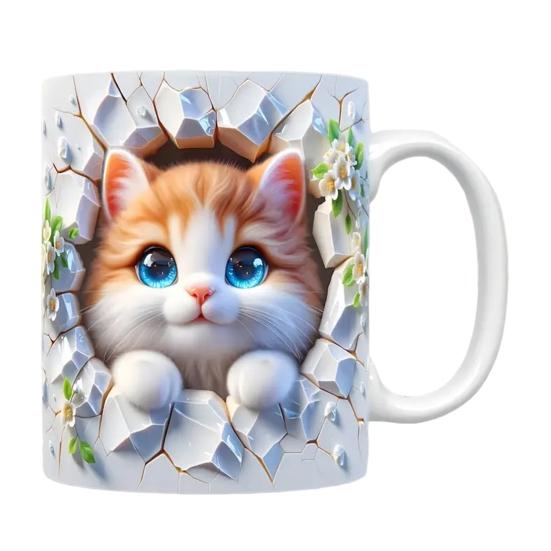 Cat Ceramic Mug 11 Oz Ceramic Drinking Mug Classic 3D Bookshelf Water Cup Christmas Cat Lovers Gift