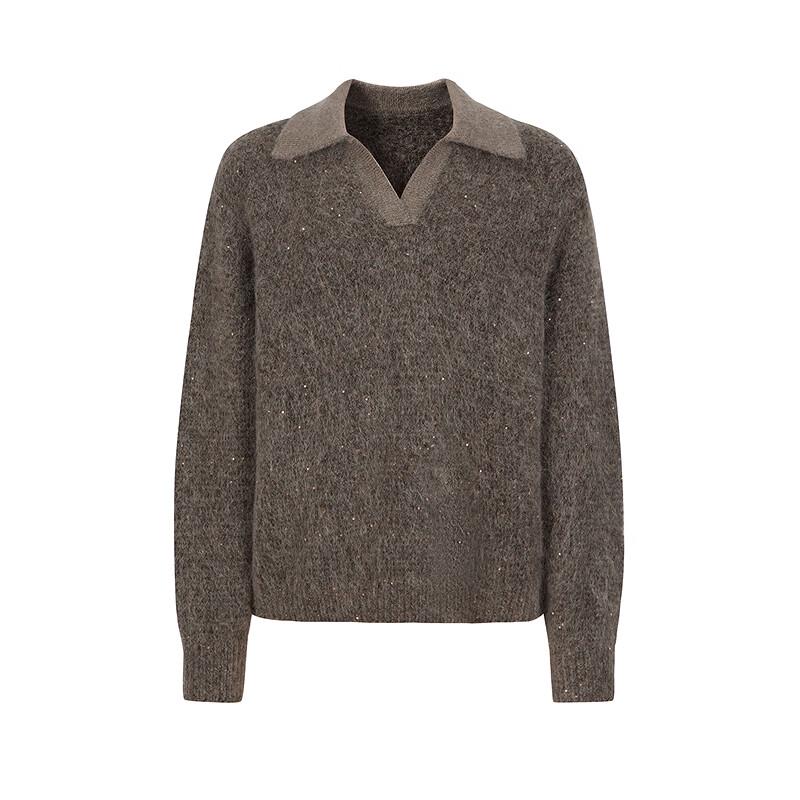 Annacore Женский трикотажный свитер с лацканами из шерсти с пайетками