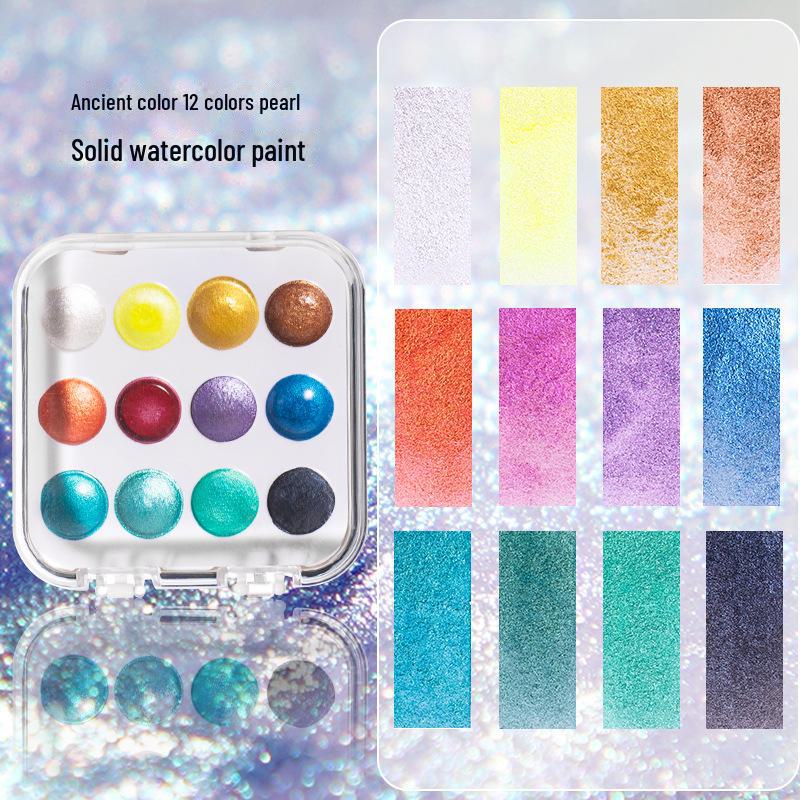 Rubens Pearlescent Watercolor Set - 12 or 24 Solid Pigment Colors for Art and Nail Designs