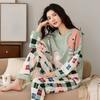 Fall and Winter Women's Suit Pajamas Long-Sleeved Long Pants Homewear Two-Piece Set Ladies Cartoon Pattern Sleepwear Loungewear