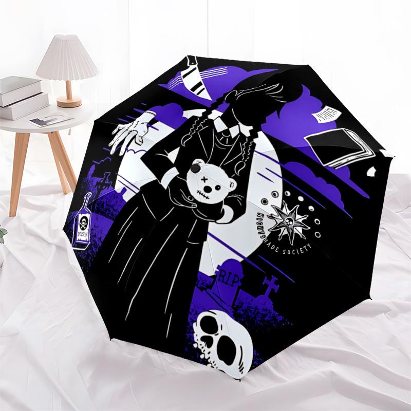 1pc Wednesday Automatic Folding Umbrella - Compact 8-Rib Design, Durable Plastic & Iron, Perfect Gift for Friends & Family, Outdoor Umbrella, Fashiona