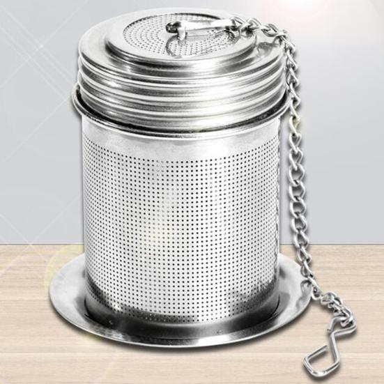 Ситечко для чая с подносом, подвесная цепочка, мелкоячеистая заварочная чашка из нержавеющей стали, мини-цилиндрическая заварочная машина, многоразовый чайник, чайные аксессуары
