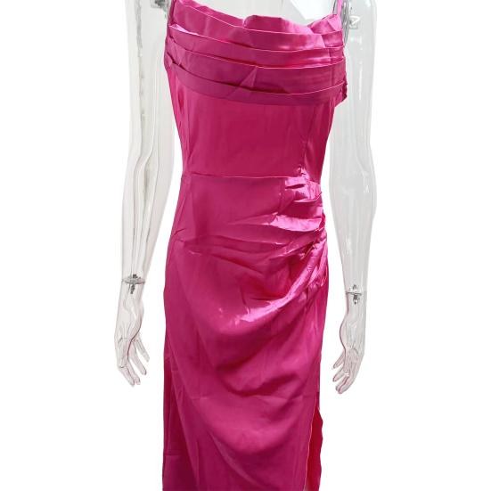 Женское вечернее платье с разрезом по бокам, плиссированное, с открытой спиной, облегающее платье макси на тонких бретельках, с глубоким вырезом, без рукавов, платье-комбинация А-силуэта для вечеринки