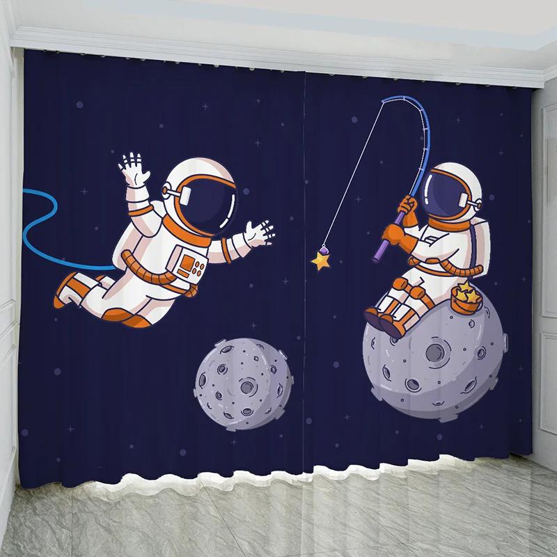 Nordic Ins Style Cartoon Comics High Shading занавеска Space Astronaut Trend Creative Boy Детская комната Простые занавески 2 шт.