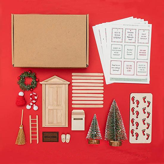 Рождественский набор аксессуаров для дверей Yousheng Gnome, реалистичное украшение для кукольного домика, деревянная дверь эльфа с почтовым ящиком, лестницей, венком