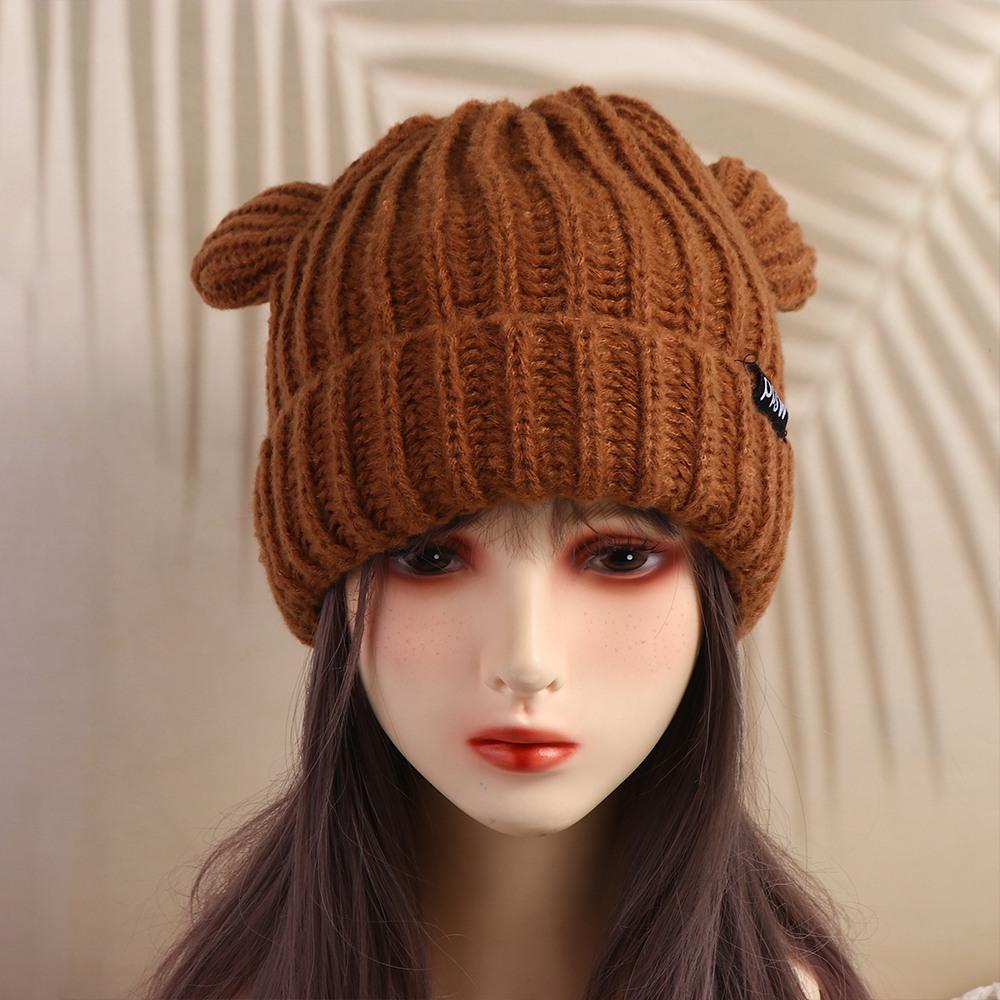 Beanie Hat Bear Ears Knitted Hat Letter Cat Ears Beanie Leisure   Winter/Autumn