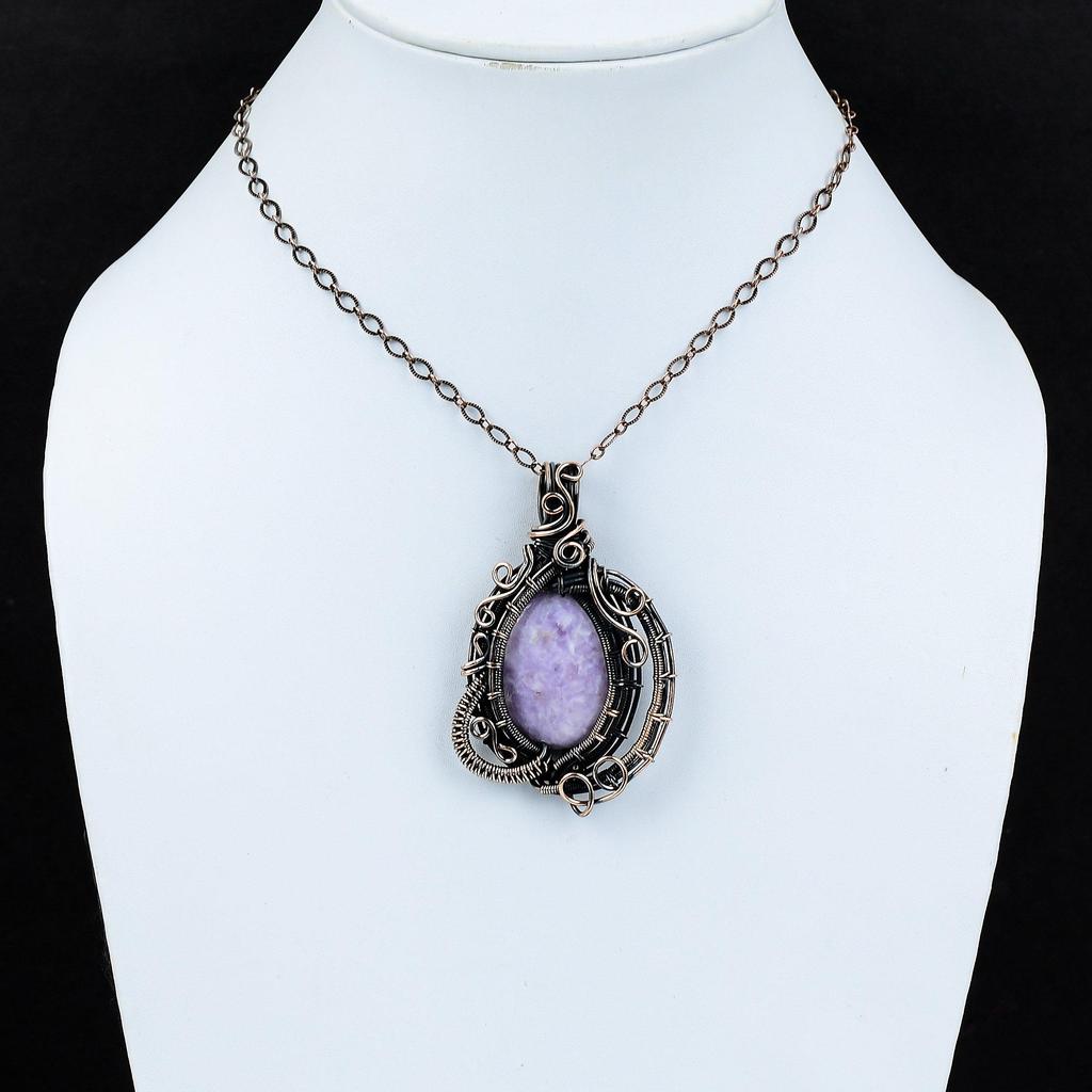 Лепидолит Подвеска Медная проволока Кулон Антикварные ювелирные изделия Дизайнерский кулон ручной работы Лепидолит Медные украшения Подвеска с драгоценным камнем для подарка