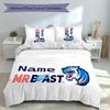 3pcs Custom Name MrBeast logo Set,Includes 1 Duvet Cover and 2 Pillowcases,All-season Bedroom Decor