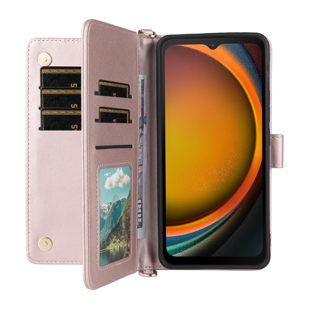 For Samsung Galaxy XCover7 Pro Wallet Case with Shoulder/Wrist Strap Leather Phone Cover Stand