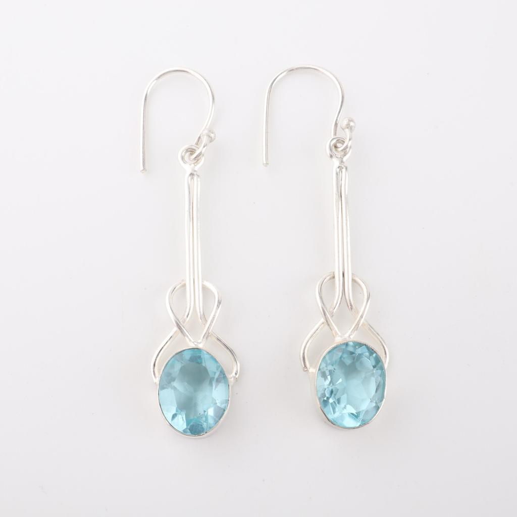 Sky Blue Topaz Gemstone 925 Sterling Silver Jewelry Handmade Hook Earrings 1.76" EE-171-8