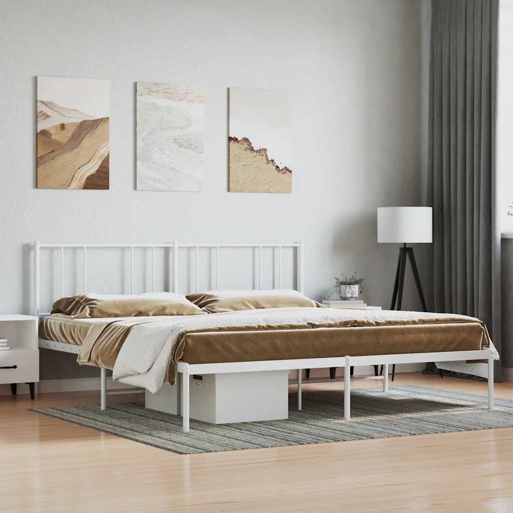 Metal Bed Frame with Headboard White 180 x 200 cm