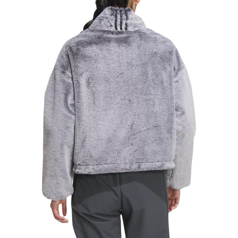 Adidas Танцевальная теплая меховая куртка, удобная спортивная повседневная плюшевая куртка с длинным рукавом, женские куртки черного и пурпурного цветов JJ1081