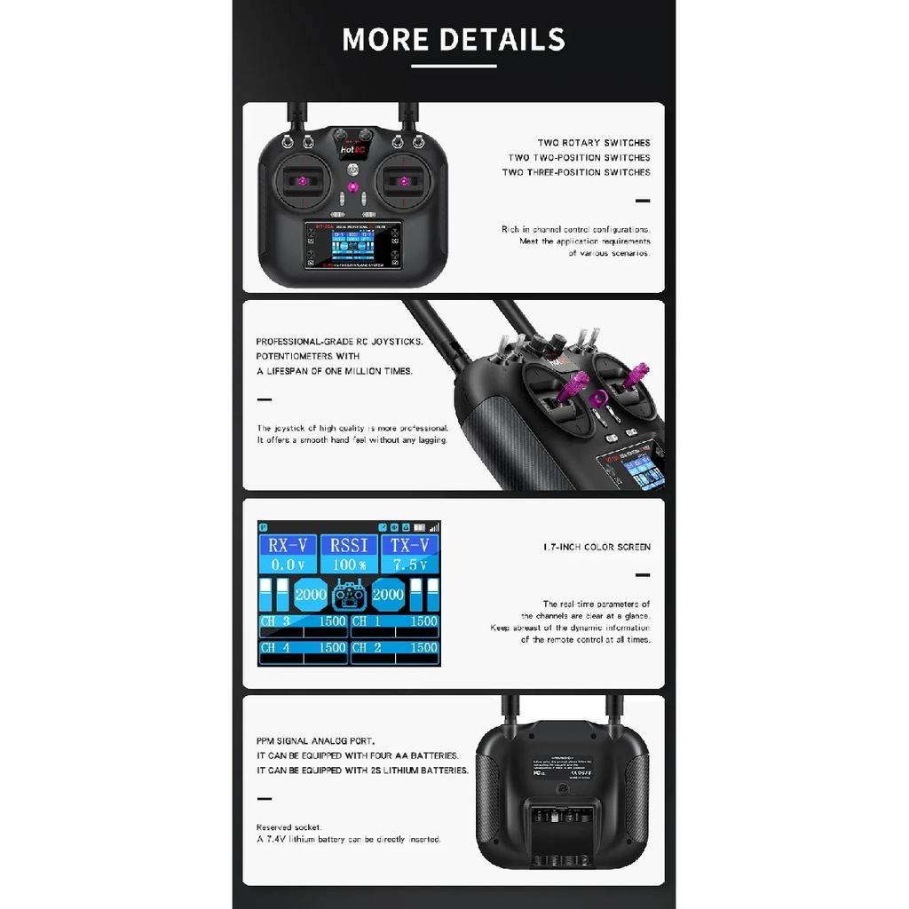 HotRC HT-10A Transmitter HT10A 2.4G 10CH Left / Right Hand Throttle Remote Control F10A Receiver for RC Plane Drone Aircraft Car
