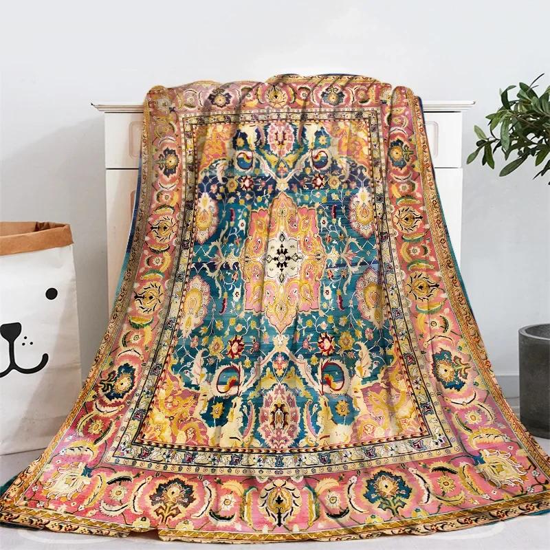 Geometric Ethnic Boho Pattern Flannel Throw Blanket Soft Warm for Home Sofa Decor Kids Adults Camping Blanket King Queen Size