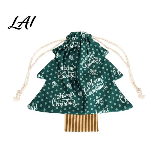 Festive Hanging Ornaments Christmas Tree Shaped Gift Bags with Drawstring Reusable Holiday Fabric Bags Winter Goodie Storage Pouches for Present