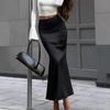 Womens Vintage Black Satin Mermaid Skirt High Waist Bodycon Long Commute
