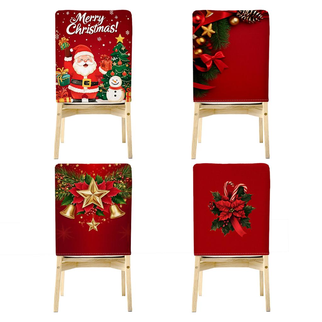 4 Pcs Christmas Chair Back Covers 45x55cm Thick Imitation Linen Washable Festive Dining Room Decor
