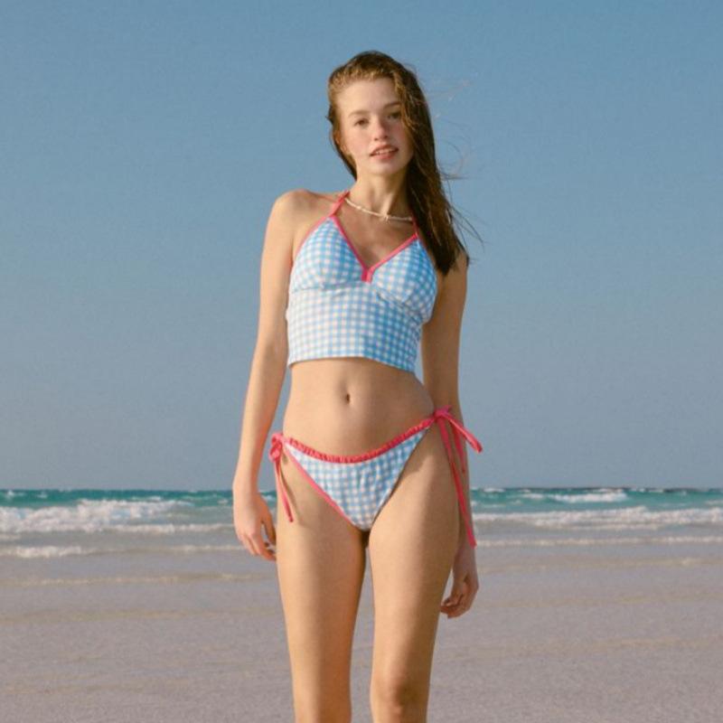 Women's split swimsuit two-piece set sexy low waist small chest hanging neck Huludao ins fashionable small fresh bikini