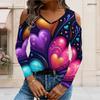 Plus Size Women Fashion V Neck Shoulder Cut Out Long Sleeve Tee