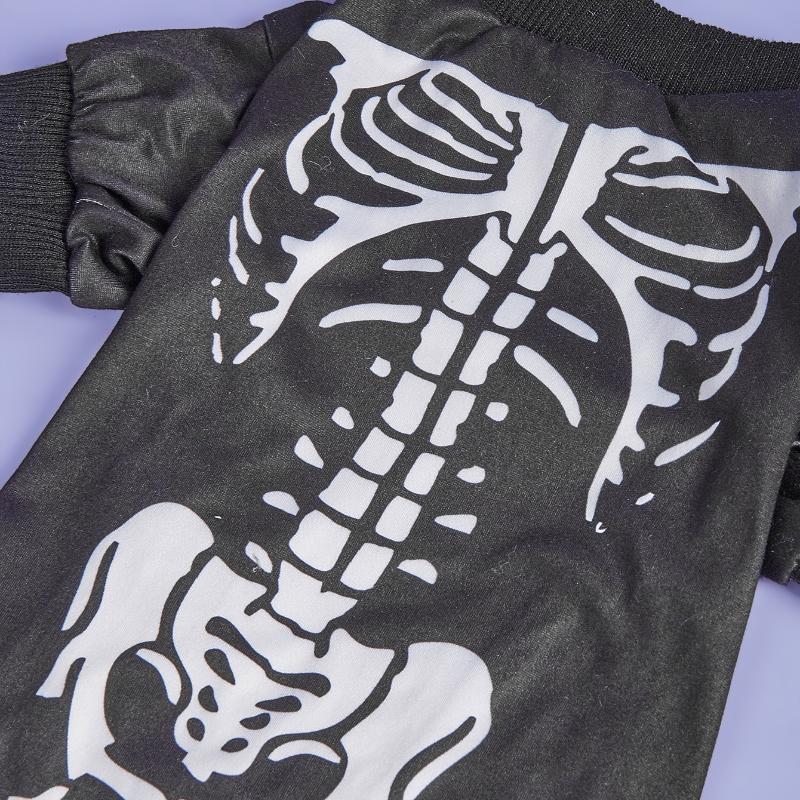 Комбинезон скелета собаки на Хэллоуин, Черный питомец-слип с принтом белых костей, Одежда для маленьких собак, кошек, питомцев для костюмированной вечеринки на Хэллоуин