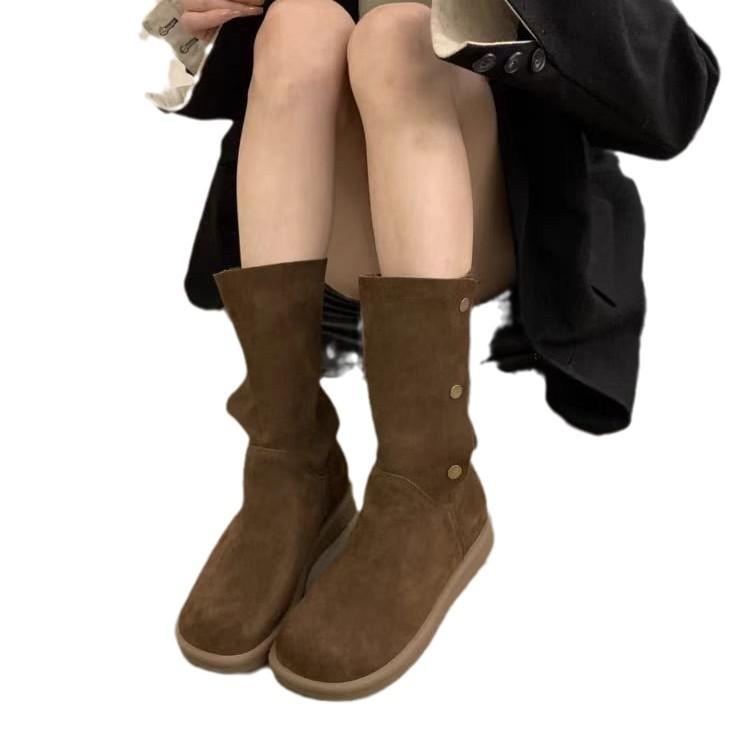 French platform matte two-wear medium boots women's shoes autumn 2025 new western cowboy boots round head knight boots