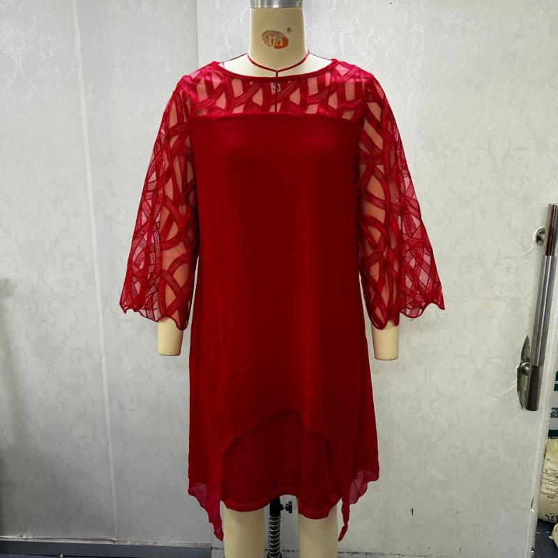 Женское кружевное платье с рукавами 7/10 и неровным подолом из шифона