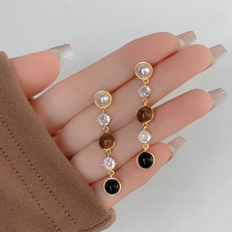 Длинные серьги с жемчугом и тигровым глазом: Новая Высококлассная Осенне-Зимняя Мода для Женщин