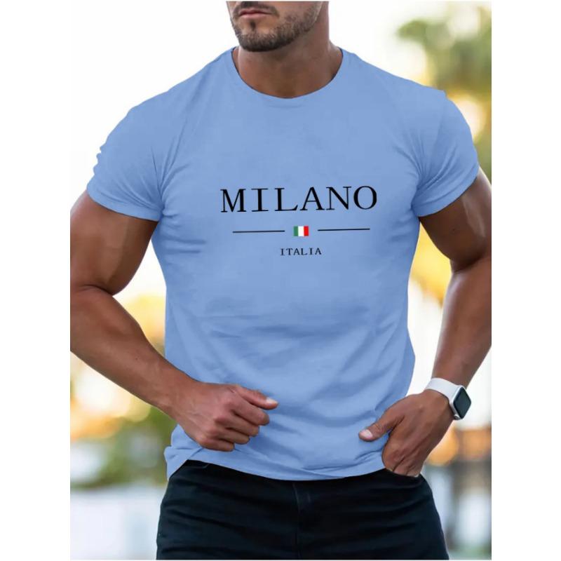 Летняя мужская повседневная спортивная свободная с принтом MILANO удобная для покупок футболка с круглым вырезом с коротким рукавом топ