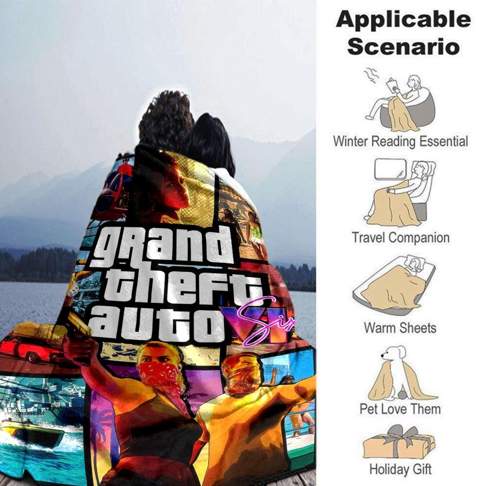 1 шт. Мягкое фланелевое одеяло Grand Theft Auto с дизайнерским принтом. Уютное одеяло для всех сезонов, идеально подходит для дивана, кровати, офиса