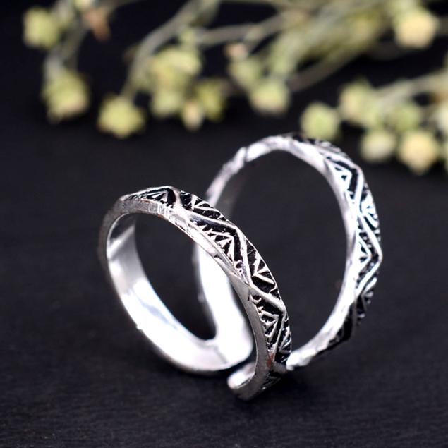 Geometric Double Band Ring | Wide Adjustable Tribal Knuckle Ring | Oxidized Silver Boho Statement Ring | Open Split Shank Mid-Finger Jewelry