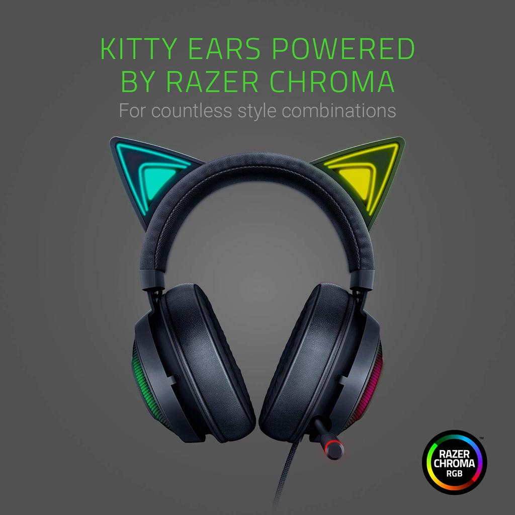 Razer Kraken Kitty Black игровая гарнитура USB Nekomimi Chroma шумоподавляющий микрофон охлаждающий гель коврик ПК PS4 PS5 Switch смартфон авторизованный