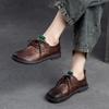 Johnature Genuine Leather Soft Sole Women's Shoes Vintage Round Toe Lace-up Versatile Comfortable Flat Shoes