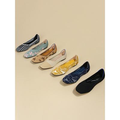 Летающая вязка остроносые большого размера одинарная обувь женская обувь вязание рулетом из яйца плоская подошва мягкая подошва дышащая плетеная обувь-бобы весна и осень