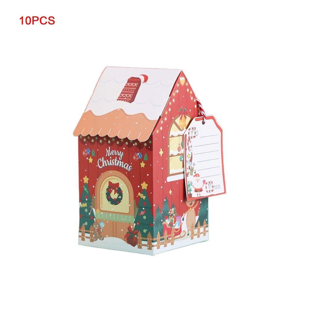 10Pcs Kraft Paper Christmas Gift Box Xmas Ornament Packaging Boxes New Candy Bags New Year