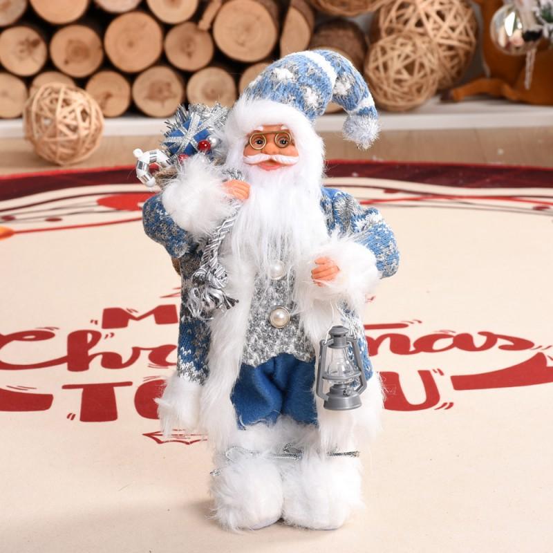 Blue Santa Claus Plush Toy Christmas Decorations Tabletop Window Display Ornament Holiday Gift Kids Home