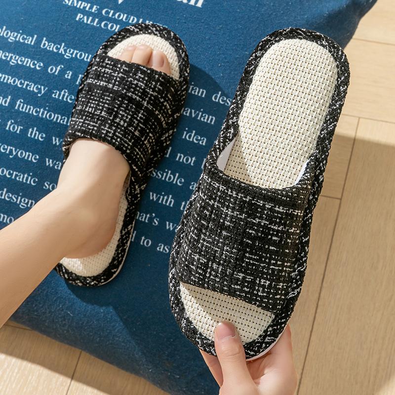 Льняные тапочки женские весенне-осенние на четыре сезона домашние хлопково-льняные домашние нескользящие летние мужские для пары