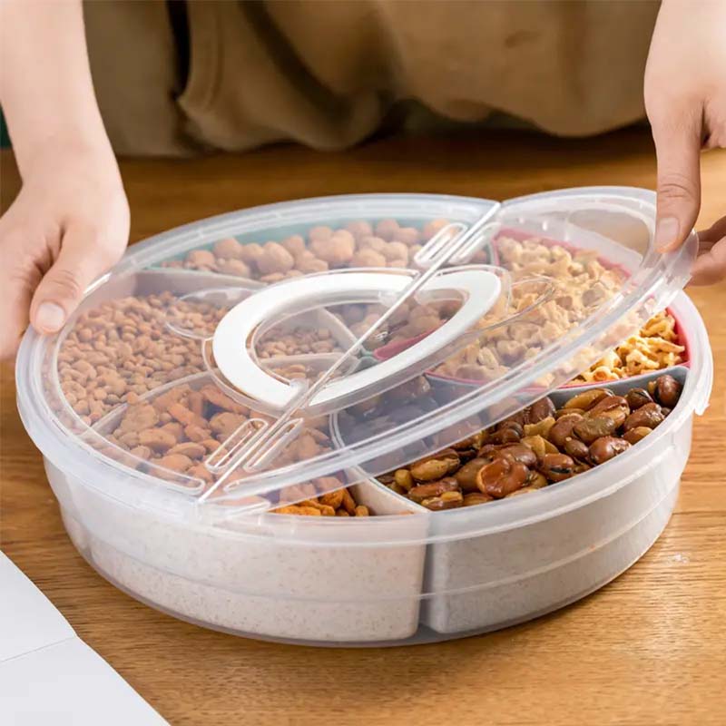 Поднос для закусок 5Grids с крышкой, поднос для закусок с разделителями и крышкой, контейнер для хранения фруктов большой емкости с ручкой