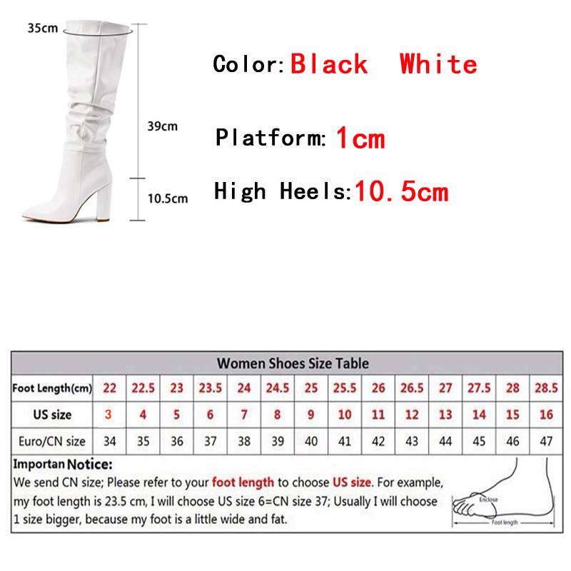 Новые черно-белые ботфорты женские модные плиссированные дизайнерские каблуки сексуальные с острым носком для вечеринки платья танцев ботильоны женские