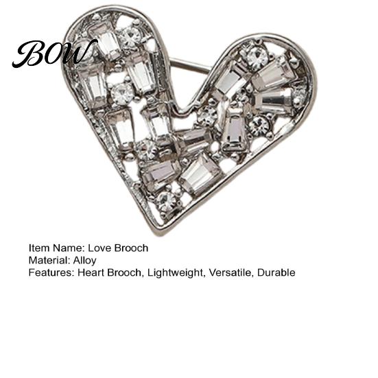 Oxidation Resistant Pin Love Brooch, with Shiny Rhinestone Decor, Strong Buckle Secure Fit Sturdy Romantic Gift Brooch Alloy Classic Heart Shape