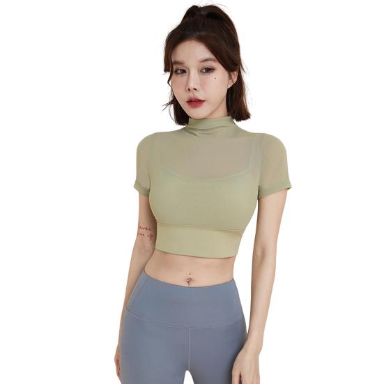 Женский летний топ для йоги Тонкий, быстросохнущий, хорошо пропускает воздух, короткие рукава, открытая талия, укороченный топ для бега, пилатеса, спортзала, упражнений