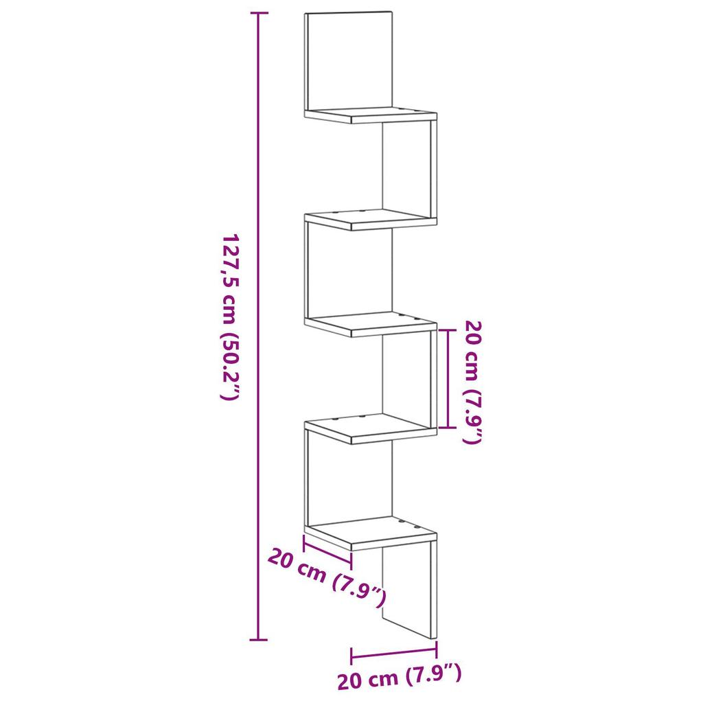 Corner Wall Shelf, Suitable for Decoration In Bathrooms, Living Rooms, and Entryways, 20x20x127.5 Cm
