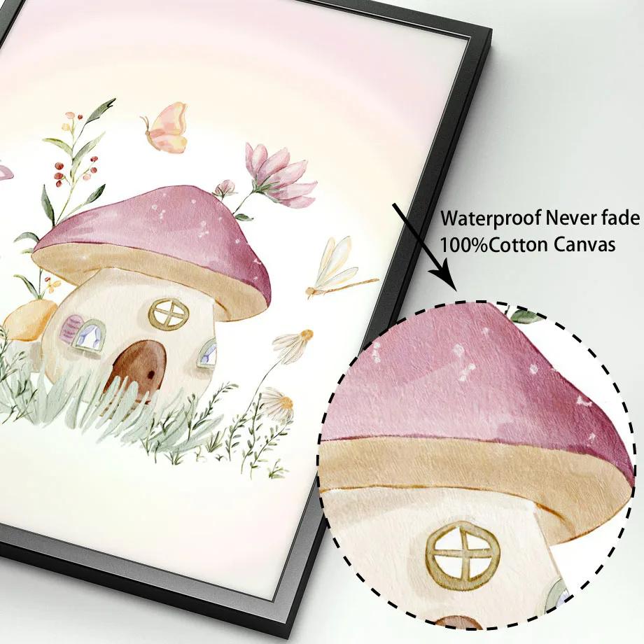 Butterfly Fairy Unicorn Rainbow Flower Custom Name Nursery Wall Art Canvas Painting Poster Print Pictures Baby Kids Room Decor